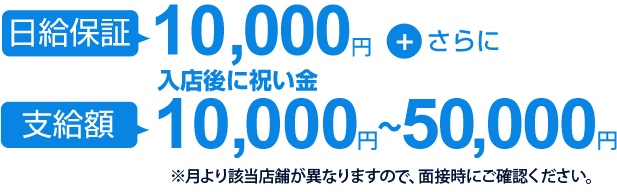 日給保証10,000円＋さらに支給額5,000円～15,000円